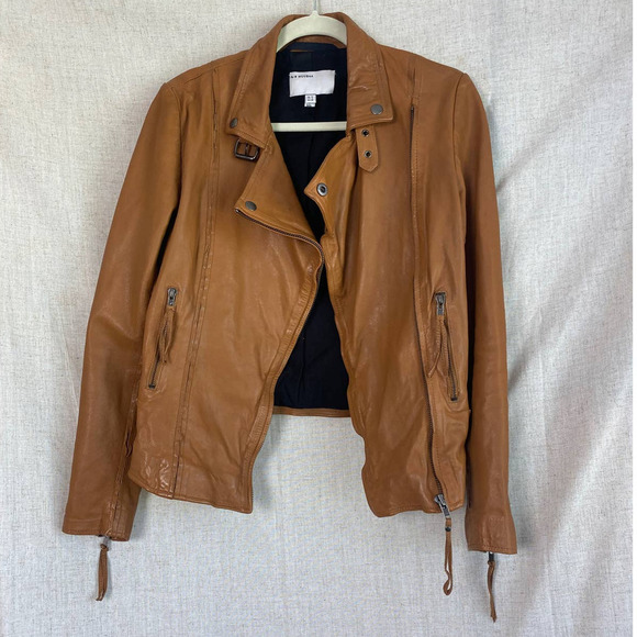 Muuba Lamb Leather Tan Moto Jacket Size 6 - Picture 5 of 15